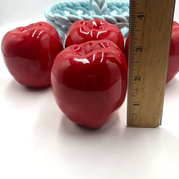 Grace's Pantry Light Blue Hand Woven Ceramic Basket With 4 Faux Apples - Picture 15 of 15